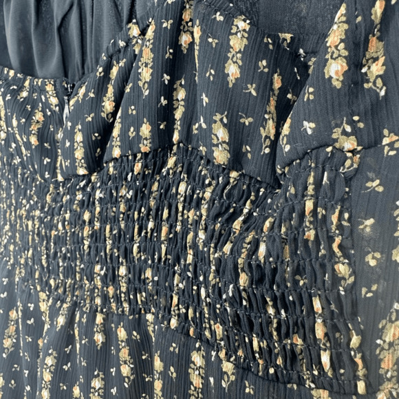 RESET Womens Midi Babydoll Dress Size L Floral Black Ruffles Coquette Fairy - Picture 11 of 14